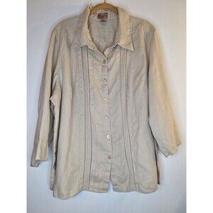 Choices Woman 100% Linen‎ Button Up Shirt Jacket Plus Sz 2x Minimalist Mature